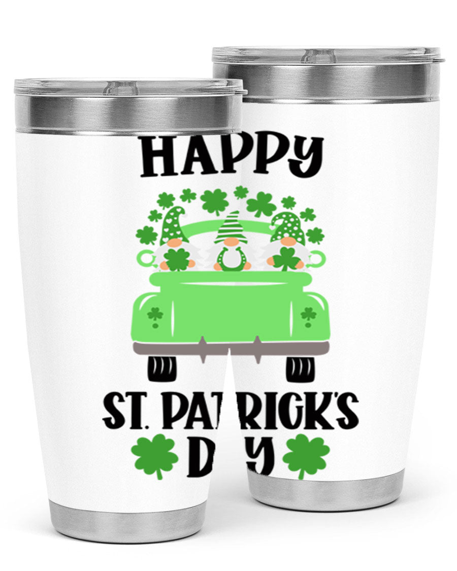 Happy St Patricks Day Style 93# Tumbler featuring a festive design, double wall vacuum insulation, and a press-in lid.