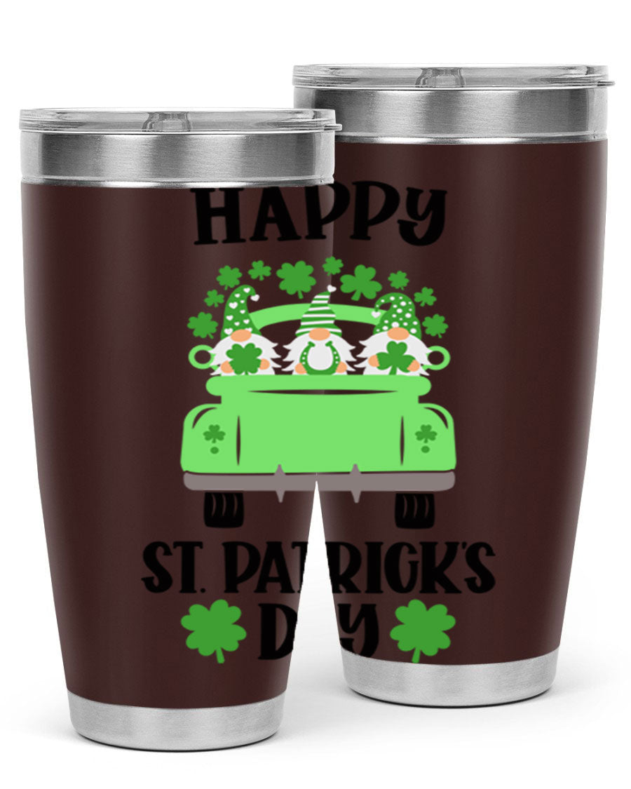 Happy St Patricks Day Style 93# Tumbler featuring a festive design, double wall vacuum insulation, and a press-in lid.