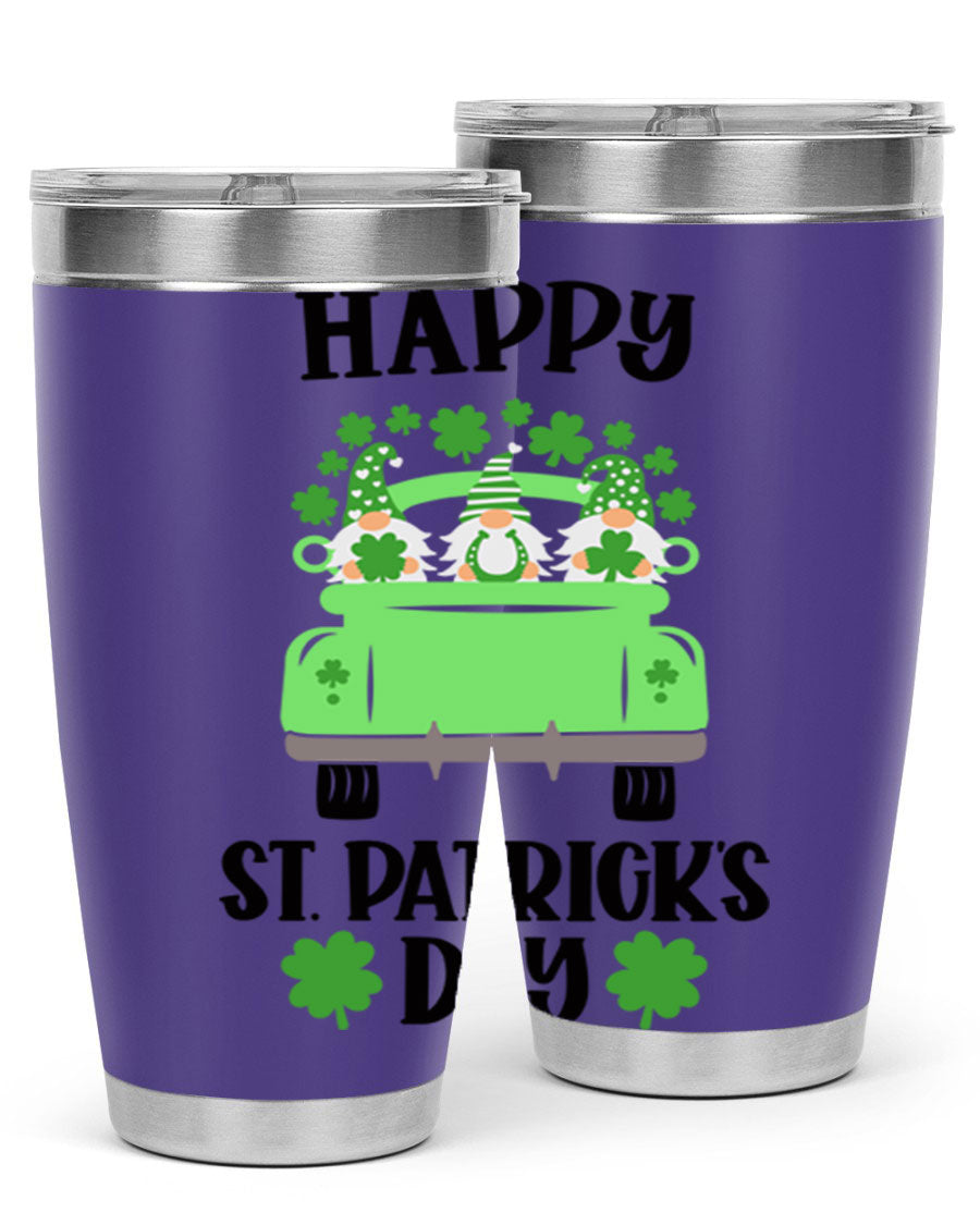 Happy St Patricks Day Style 93# Tumbler featuring a festive design, double wall vacuum insulation, and a press-in lid.