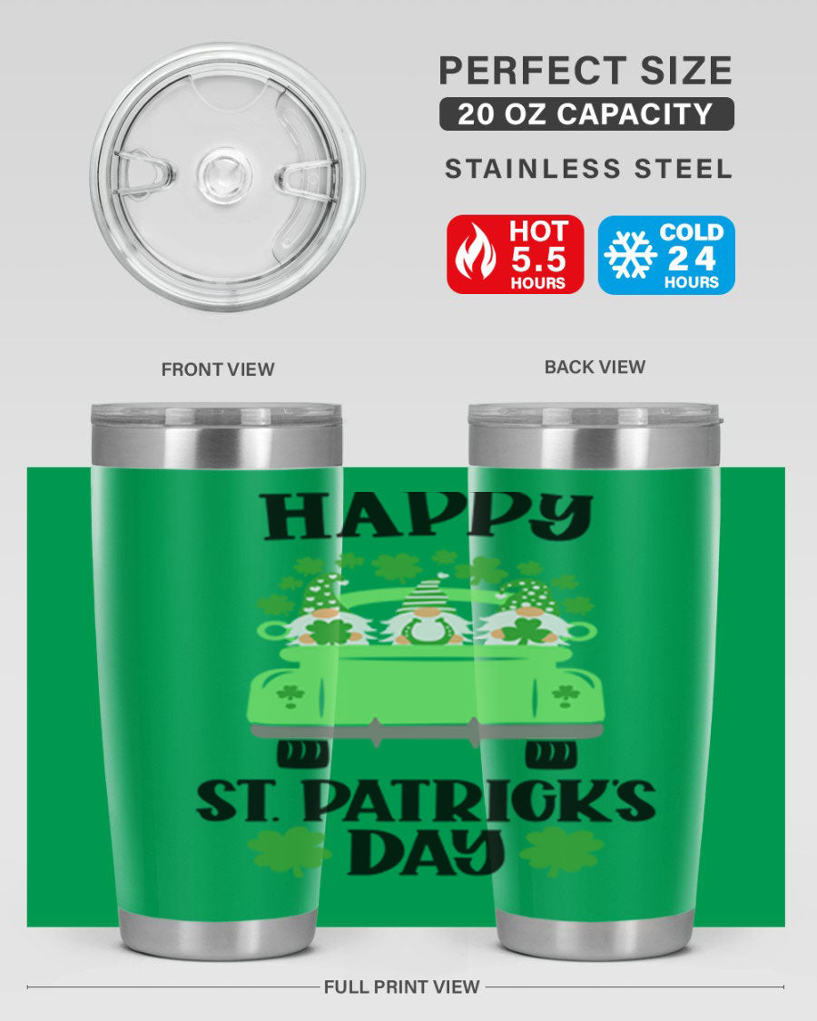 Happy St Patricks Day Style 93# Tumbler featuring a festive design, double wall vacuum insulation, and a press-in lid.