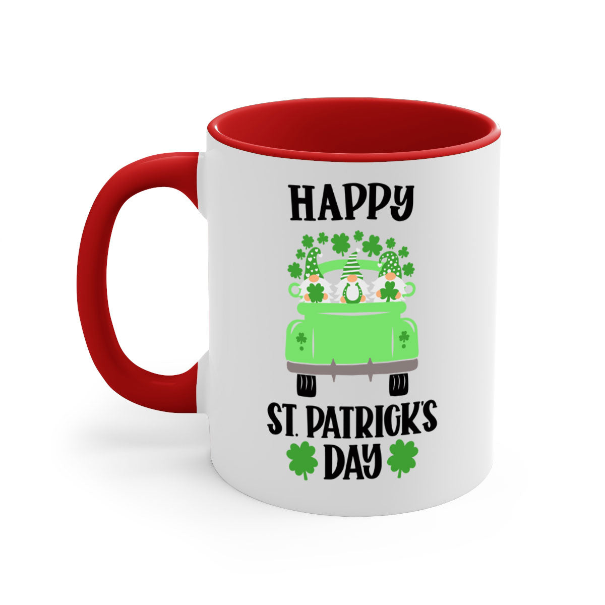 Happy St Patricks Day Style 93# Mug with a glossy finish, featuring a colored handle and interior, available in five vibrant colors.