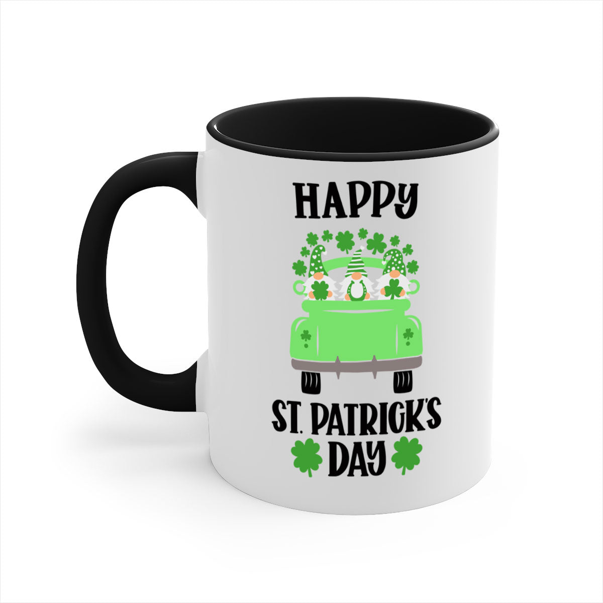 Happy St Patricks Day Style 93# Mug with a glossy finish, featuring a colored handle and interior, available in five vibrant colors.