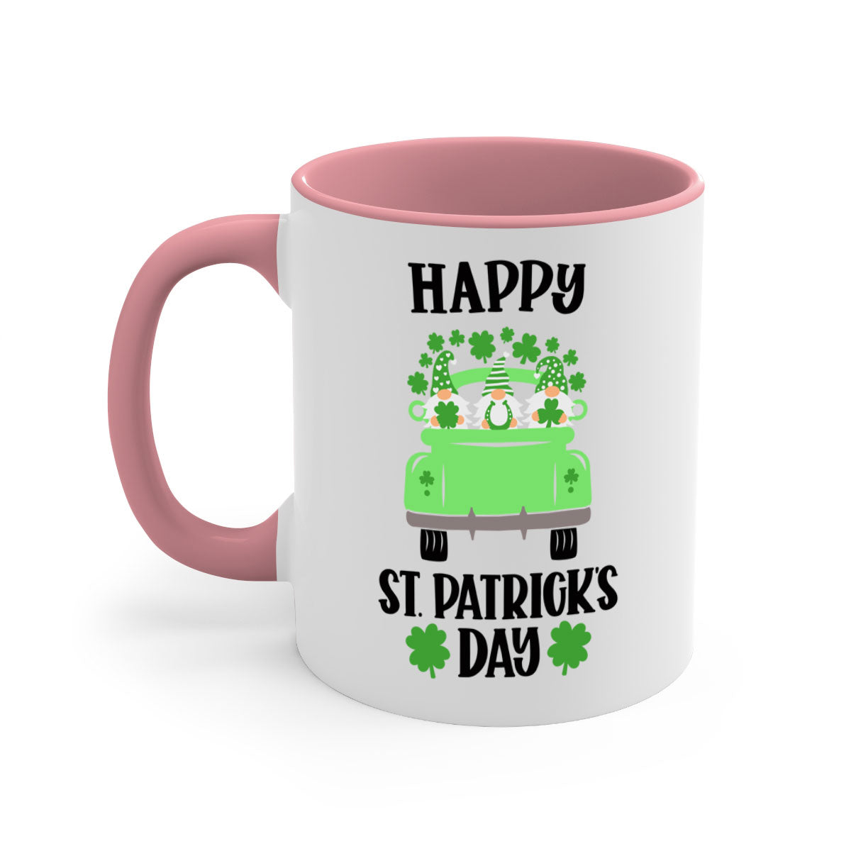 Happy St Patricks Day Style 93# Mug with a glossy finish, featuring a colored handle and interior, available in five vibrant colors.