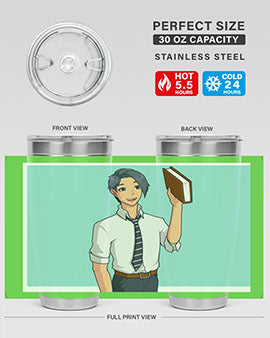 Happy Teacher 185# Anime Tumbler in vibrant colors, showcasing its double wall vacuum stainless steel design and drink-thru lid.