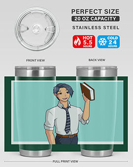 Happy Teacher 185# Anime Tumbler in vibrant colors, showcasing its double wall vacuum stainless steel design and drink-thru lid.