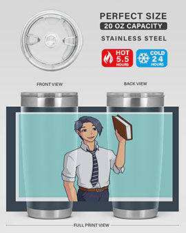 Happy Teacher 185# Anime Tumbler in vibrant colors, showcasing its double wall vacuum stainless steel design and drink-thru lid.