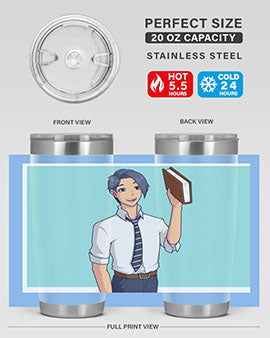 Happy Teacher 185# Anime Tumbler in vibrant colors, showcasing its double wall vacuum stainless steel design and drink-thru lid.