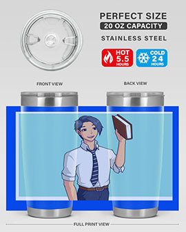 Happy Teacher 185# Anime Tumbler in vibrant colors, showcasing its double wall vacuum stainless steel design and drink-thru lid.