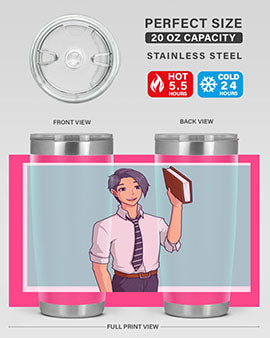 Happy Teacher 185# Anime Tumbler in vibrant colors, showcasing its double wall vacuum stainless steel design and drink-thru lid.