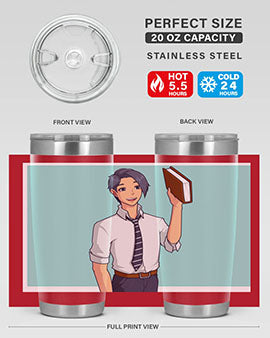 Happy Teacher 185# Anime Tumbler in vibrant colors, showcasing its double wall vacuum stainless steel design and drink-thru lid.