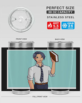 Happy Teacher 185# Anime Tumbler in vibrant colors, showcasing its double wall vacuum stainless steel design and drink-thru lid.