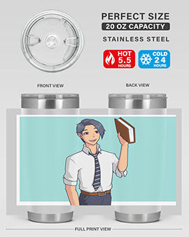 Happy Teacher 185# Anime Tumbler in vibrant colors, showcasing its double wall vacuum stainless steel design and drink-thru lid.