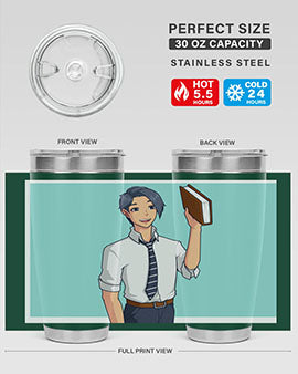 Happy Teacher 185# Anime Tumbler in vibrant colors, showcasing its double wall vacuum stainless steel design and drink-thru lid.