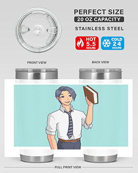 Happy Teacher 185# Anime Tumbler in vibrant colors, showcasing its double wall vacuum stainless steel design and drink-thru lid.