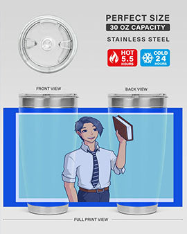 Happy Teacher 185# Anime Tumbler in vibrant colors, showcasing its double wall vacuum stainless steel design and drink-thru lid.