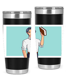 Happy Teacher 185# Anime Tumbler in vibrant colors, showcasing its double wall vacuum stainless steel design and drink-thru lid.