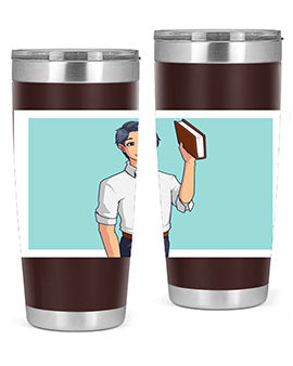 Happy Teacher 185# Anime Tumbler in vibrant colors, showcasing its double wall vacuum stainless steel design and drink-thru lid.