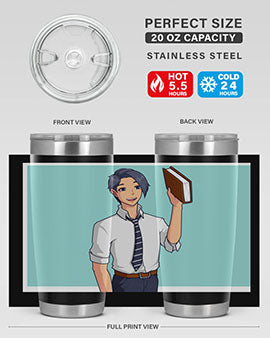 Happy Teacher 185# Anime Tumbler in vibrant colors, showcasing its double wall vacuum stainless steel design and drink-thru lid.