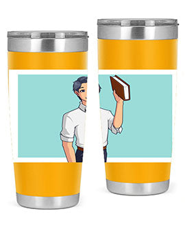 Happy Teacher 185# Anime Tumbler in vibrant colors, showcasing its double wall vacuum stainless steel design and drink-thru lid.