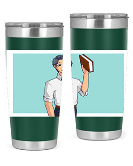 Happy Teacher 185# Anime Tumbler in vibrant colors, showcasing its double wall vacuum stainless steel design and drink-thru lid.