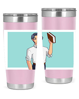 Happy Teacher 185# Anime Tumbler in vibrant colors, showcasing its double wall vacuum stainless steel design and drink-thru lid.