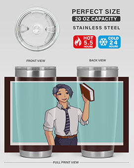 Happy Teacher 185# Anime Tumbler in vibrant colors, showcasing its double wall vacuum stainless steel design and drink-thru lid.