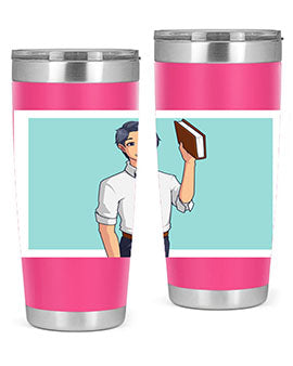 Happy Teacher 185# Anime Tumbler in vibrant colors, showcasing its double wall vacuum stainless steel design and drink-thru lid.
