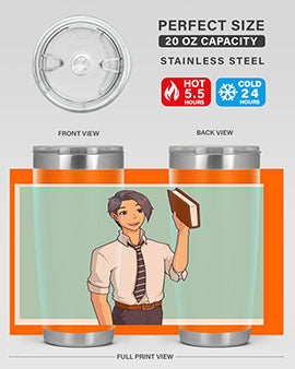 Happy Teacher 185# Anime Tumbler in vibrant colors, showcasing its double wall vacuum stainless steel design and drink-thru lid.