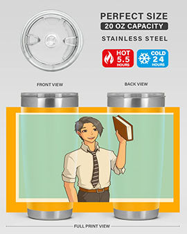 Happy Teacher 185# Anime Tumbler in vibrant colors, showcasing its double wall vacuum stainless steel design and drink-thru lid.