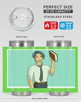 Happy Teacher 185# Anime Tumbler in vibrant colors, showcasing its double wall vacuum stainless steel design and drink-thru lid.