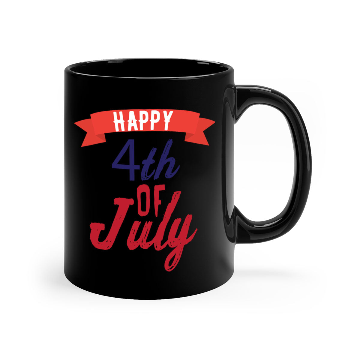 Happy 4th of July mug with a glossy finish, featuring a colored handle and interior, available in multiple colors.