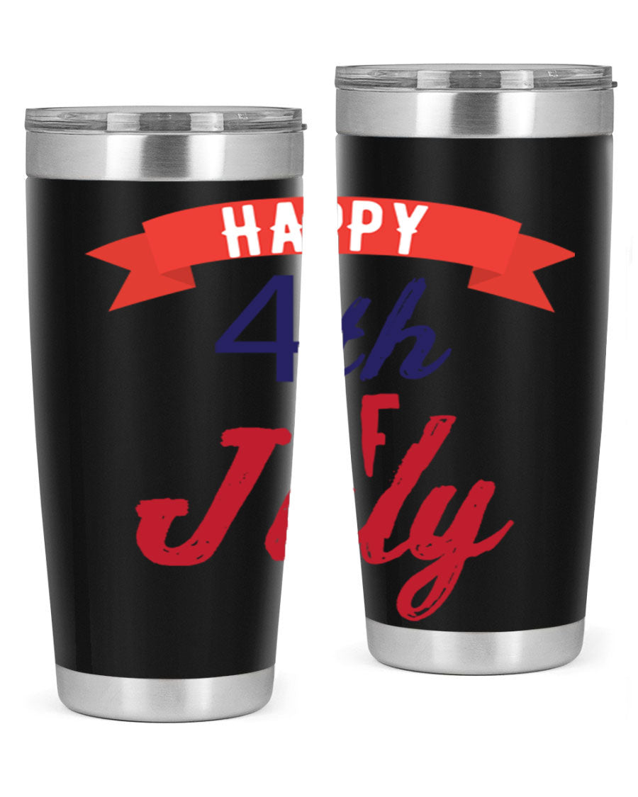 Happy 4th of July tumbler featuring a vibrant design, made from stainless steel with a double wall vacuum for insulation.