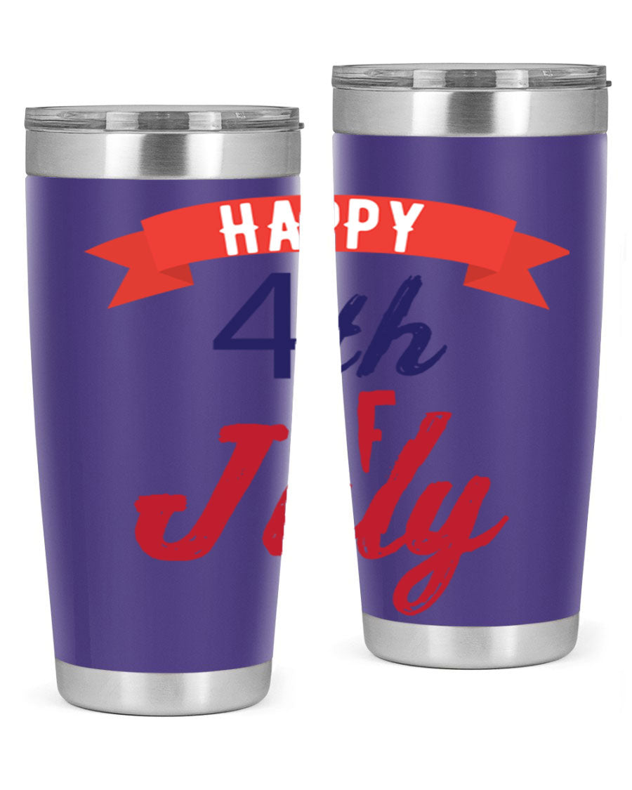 Happy 4th of July tumbler featuring a vibrant design, made from stainless steel with a double wall vacuum for insulation.