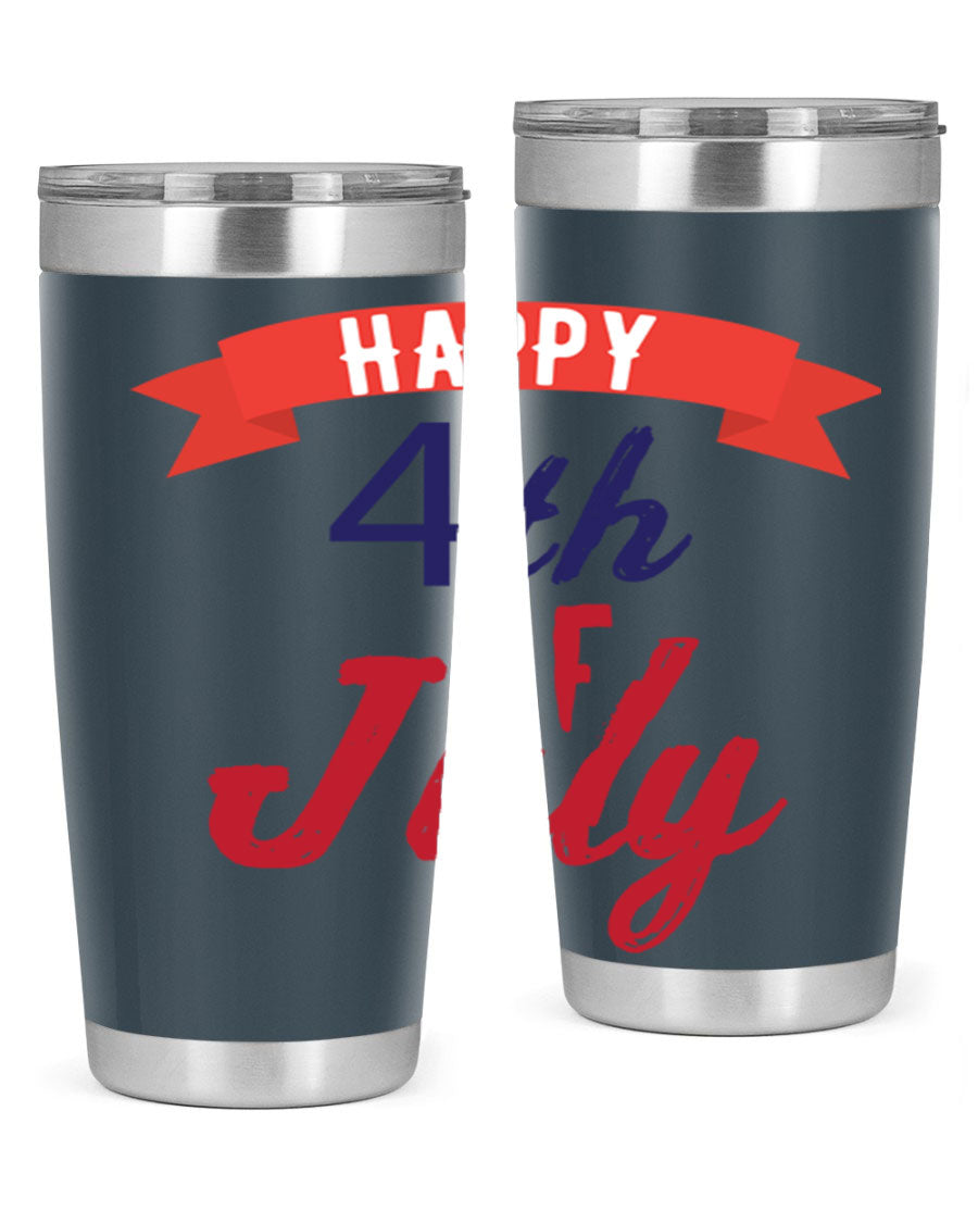 Happy 4th of July tumbler featuring a vibrant design, made from stainless steel with a double wall vacuum for insulation.