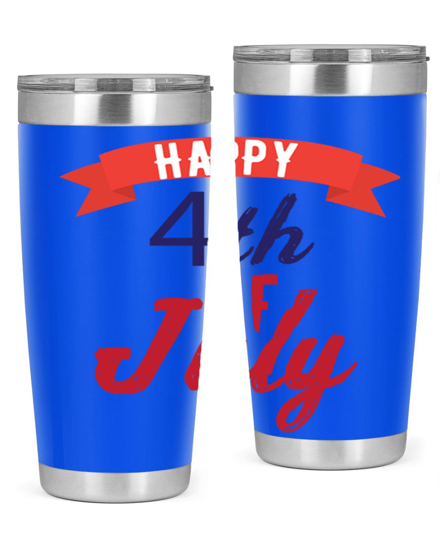 Happy 4th of July tumbler featuring a vibrant design, made from stainless steel with a double wall vacuum for insulation.