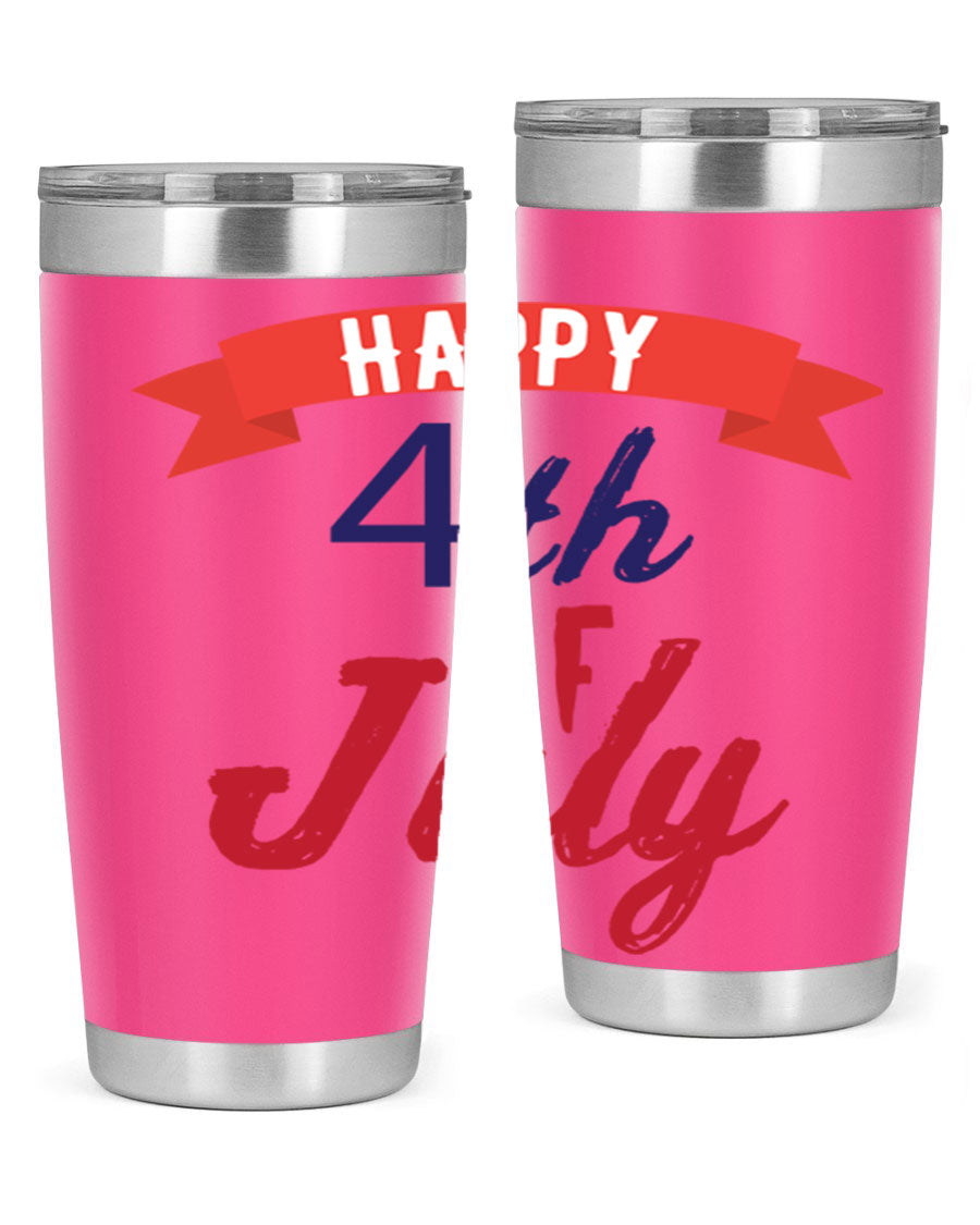 Happy 4th of July tumbler featuring a vibrant design, made from stainless steel with a double wall vacuum for insulation.