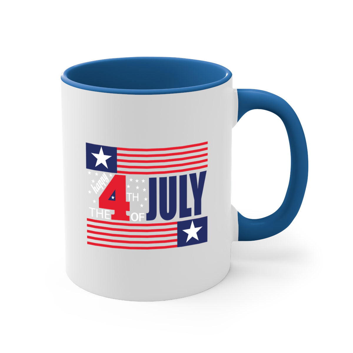Happy 4th of July Mug with colorful handle and glossy finish, perfect for coffee or tea.