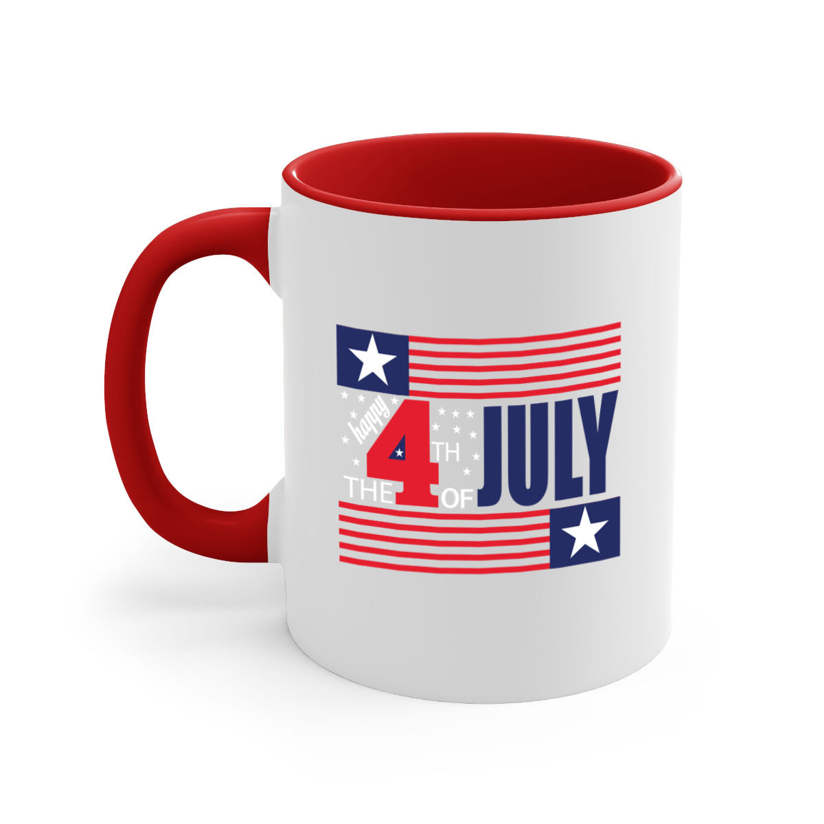 Happy 4th of July Mug with colorful handle and glossy finish, perfect for coffee or tea.
