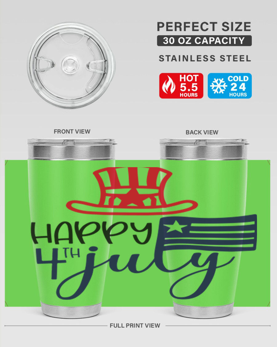 Happy 4th of July Style 152# tumbler featuring a double wall vacuum stainless steel design, perfect for hot and cold beverages.
