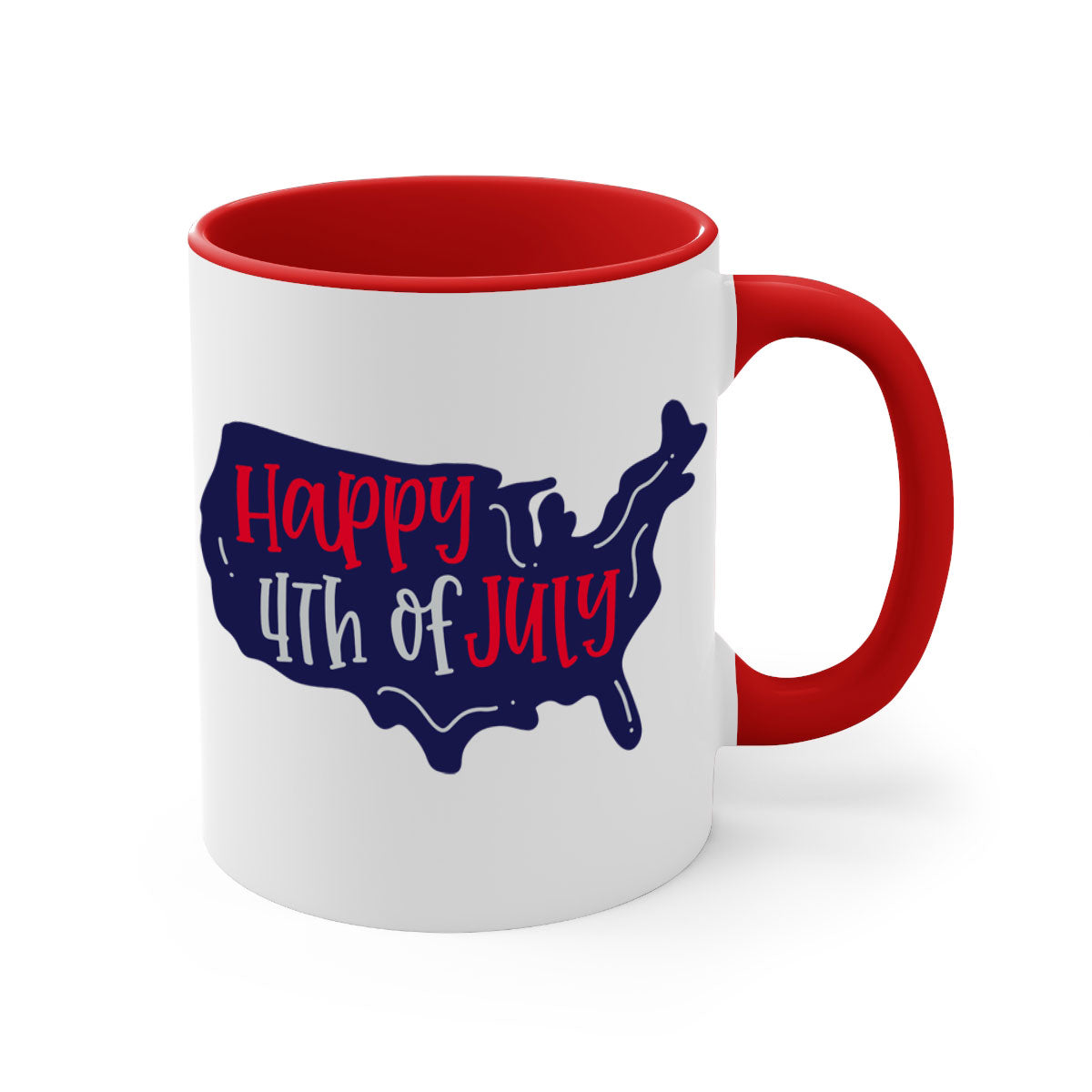 Happy 4th Of July Mug with colorful handle and glossy finish, perfect for coffee or tea.
