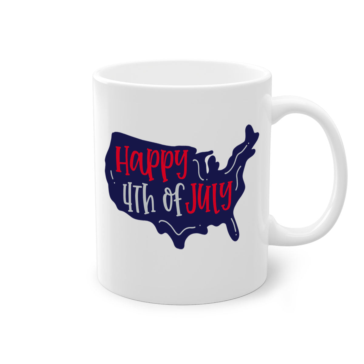 Happy 4th Of July Mug with colorful handle and glossy finish, perfect for coffee or tea.