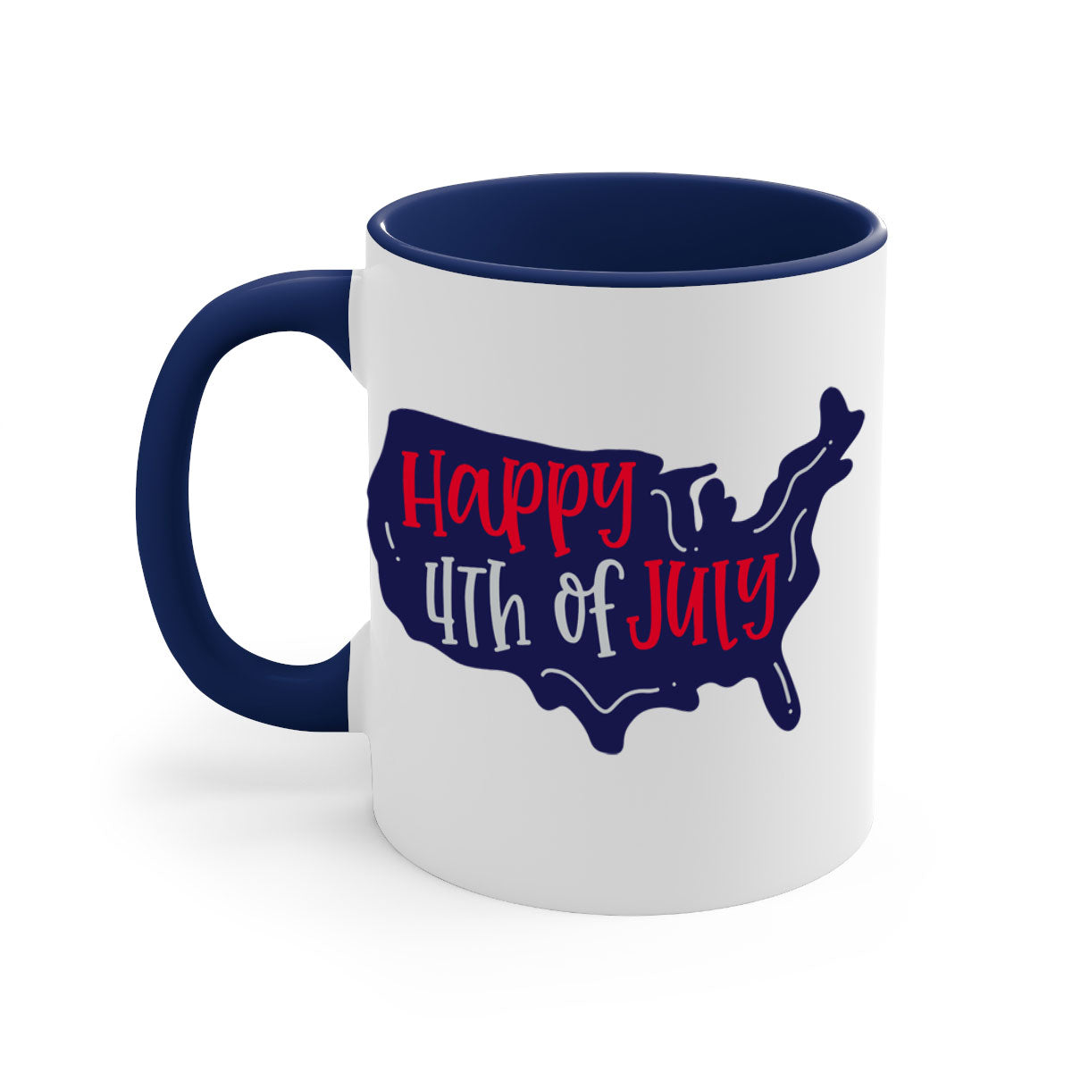 Happy 4th Of July Mug with colorful handle and glossy finish, perfect for coffee or tea.