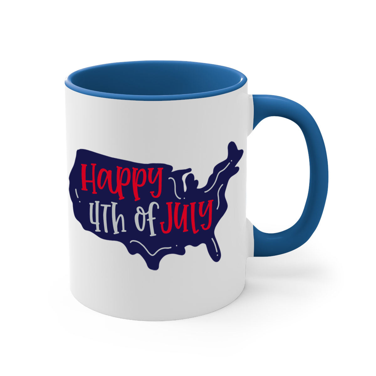 Happy 4th Of July Mug with colorful handle and glossy finish, perfect for coffee or tea.