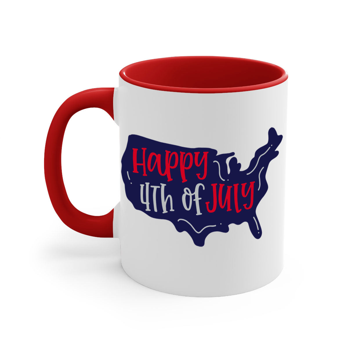 Happy 4th Of July Mug with colorful handle and glossy finish, perfect for coffee or tea.
