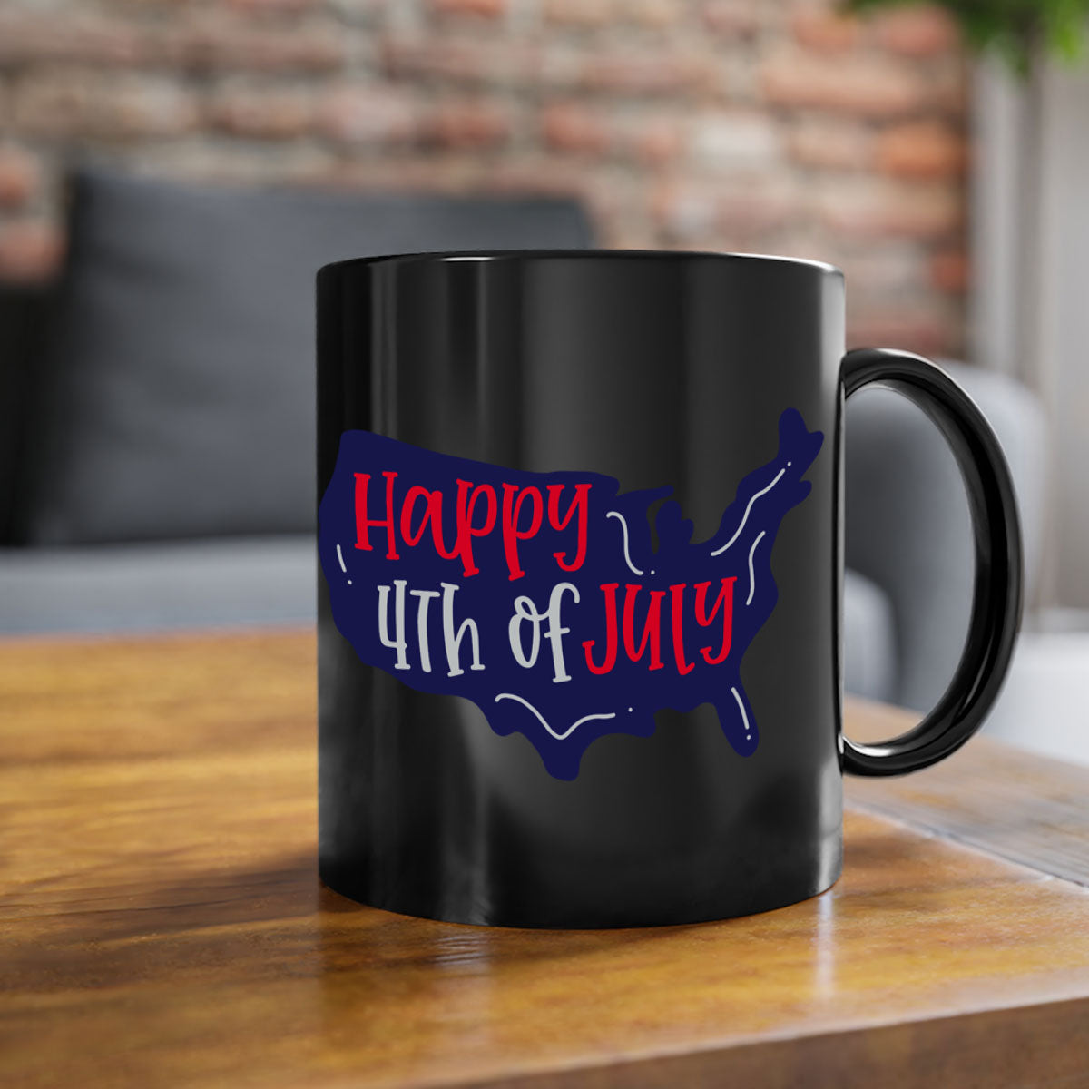 Happy 4th Of July Mug with colorful handle and glossy finish, perfect for coffee or tea.