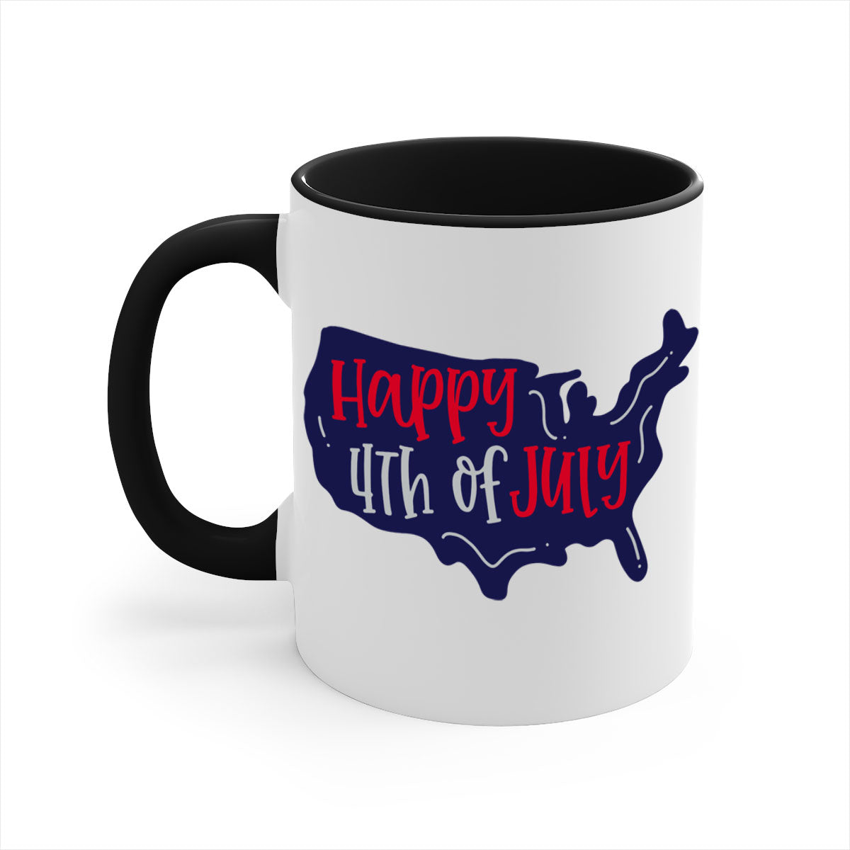 Happy 4th Of July Mug with colorful handle and glossy finish, perfect for coffee or tea.