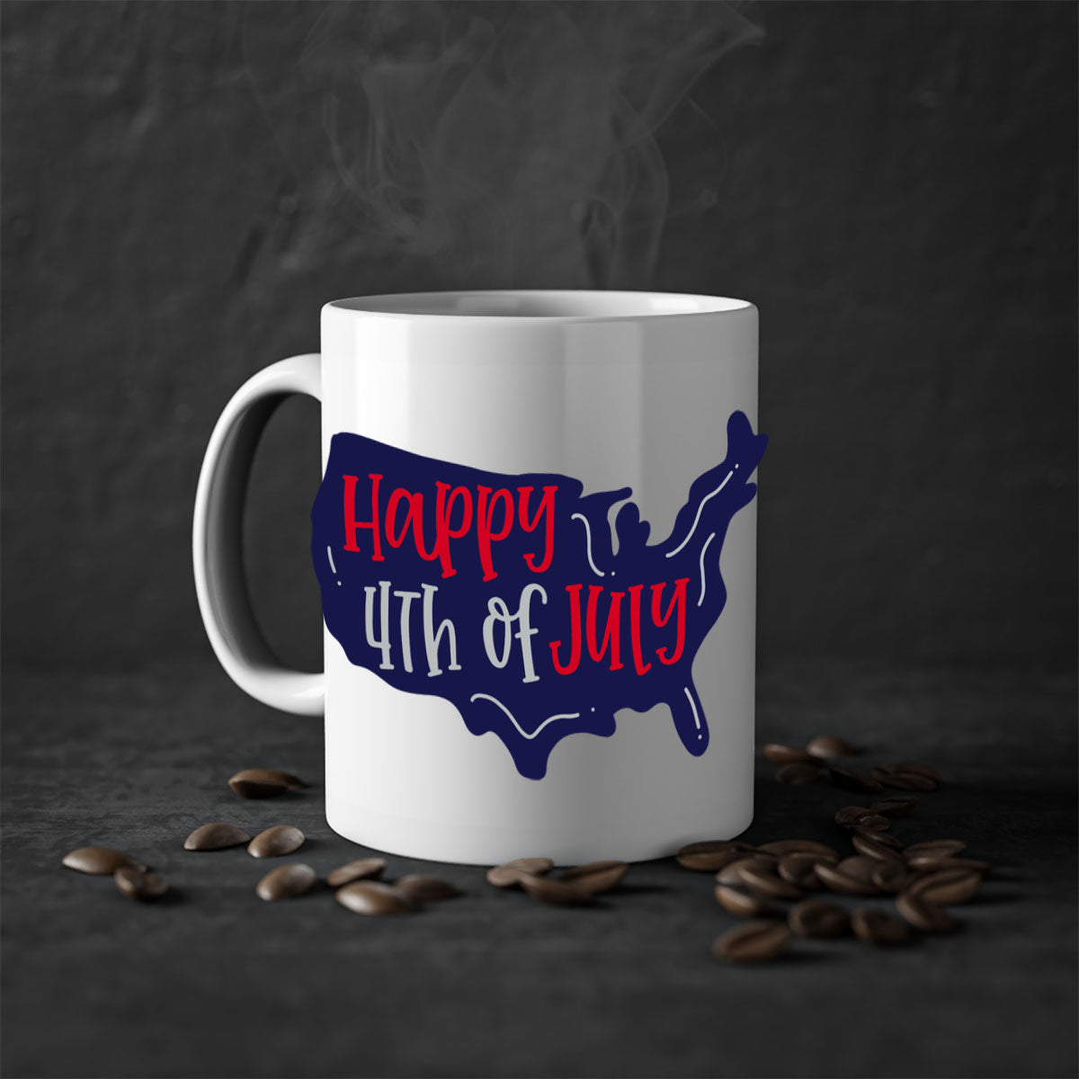Happy 4th Of July Mug with colorful handle and glossy finish, perfect for coffee or tea.
