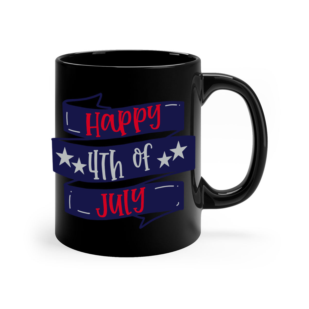 Happy 4th Of July Mug with colorful handle and glossy finish, perfect for coffee or tea.
