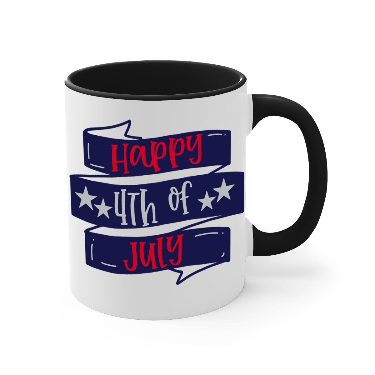 Happy 4th Of July Mug with colorful handle and glossy finish, perfect for coffee or tea.