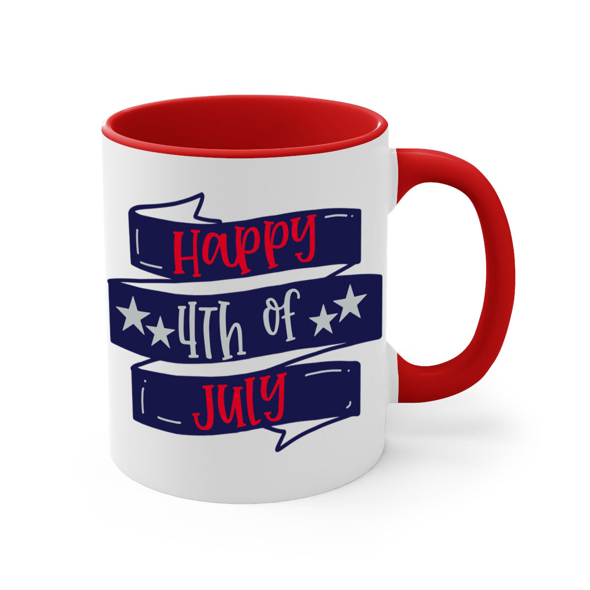 Happy 4th Of July Mug with colorful handle and glossy finish, perfect for coffee or tea.